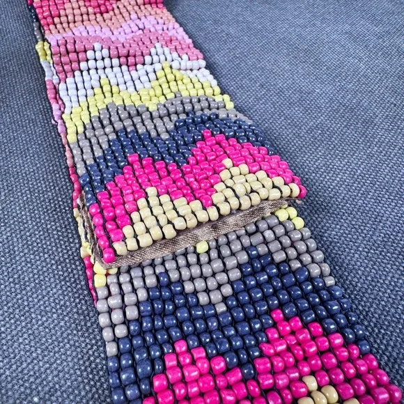Southwestern Seed Bead Belt Live Love Loft Geometric Pink Multicolor 25-34" Snap - Picture 3 of 8